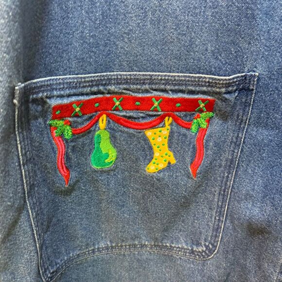 Westbound Vintage Womens Denim Christmas Button Front Jumper Dress Embroidered L - Picture 3 of 7